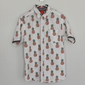 Free Planet Forever Sun Pineapple Print Casual Shirt - High Tides Good Vibes - L